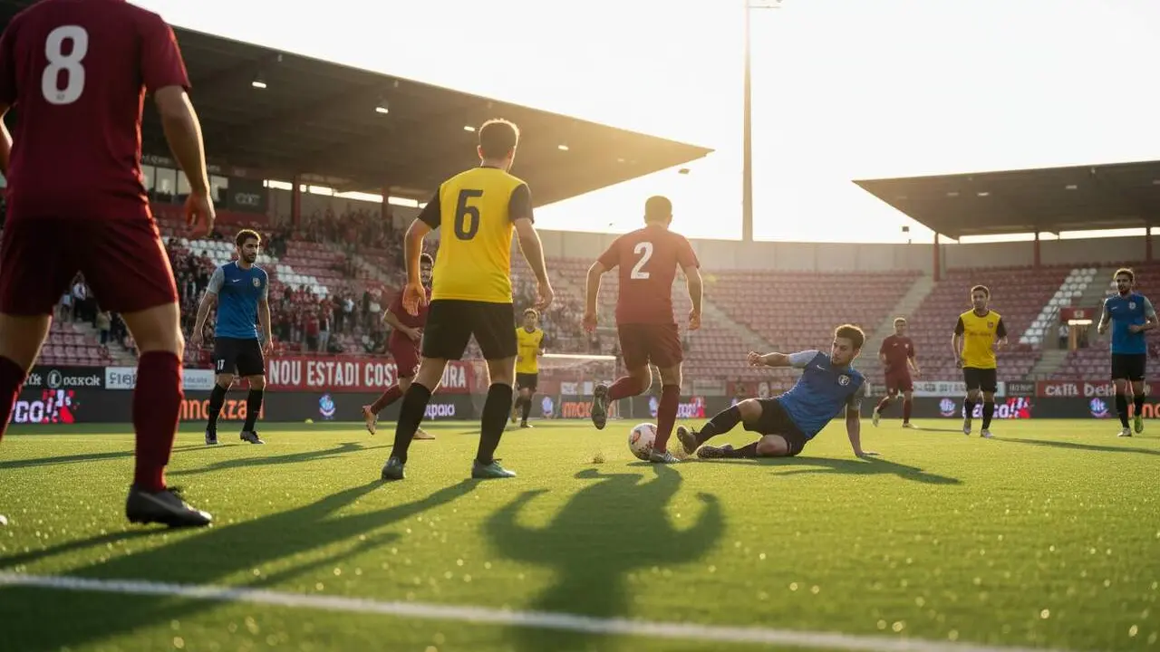 Equip de Futbol 7 en acci&oacute; durant el Torneig del 140&egrave; aniversari del Club Gimn&agrave;stic de Tarragona amb 16 equips participants &mdash; Imagen generada por IA