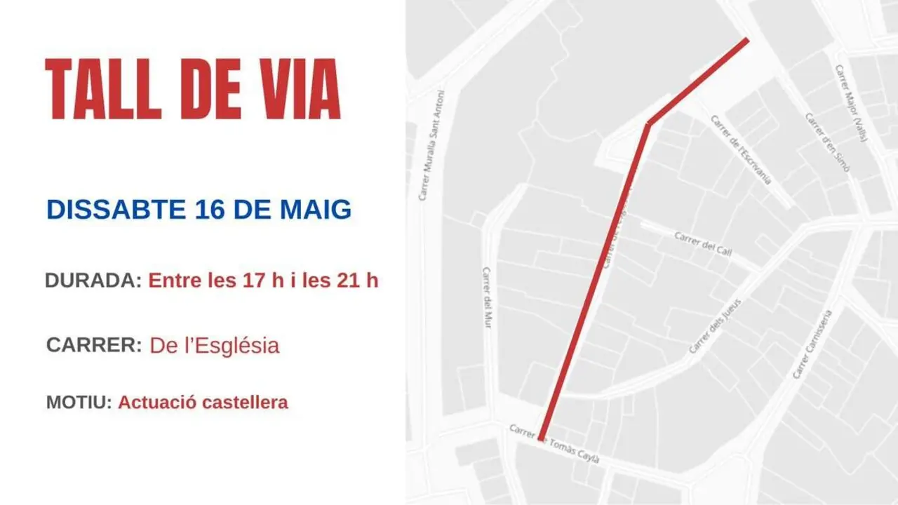  Tall de via a Valls dem&agrave; entre les 17 i 21 hores per actuaci&oacute; castellera al carrer de l&rsquo;Esgl&eacute;sia &mdash; Imagen de la Fuente 