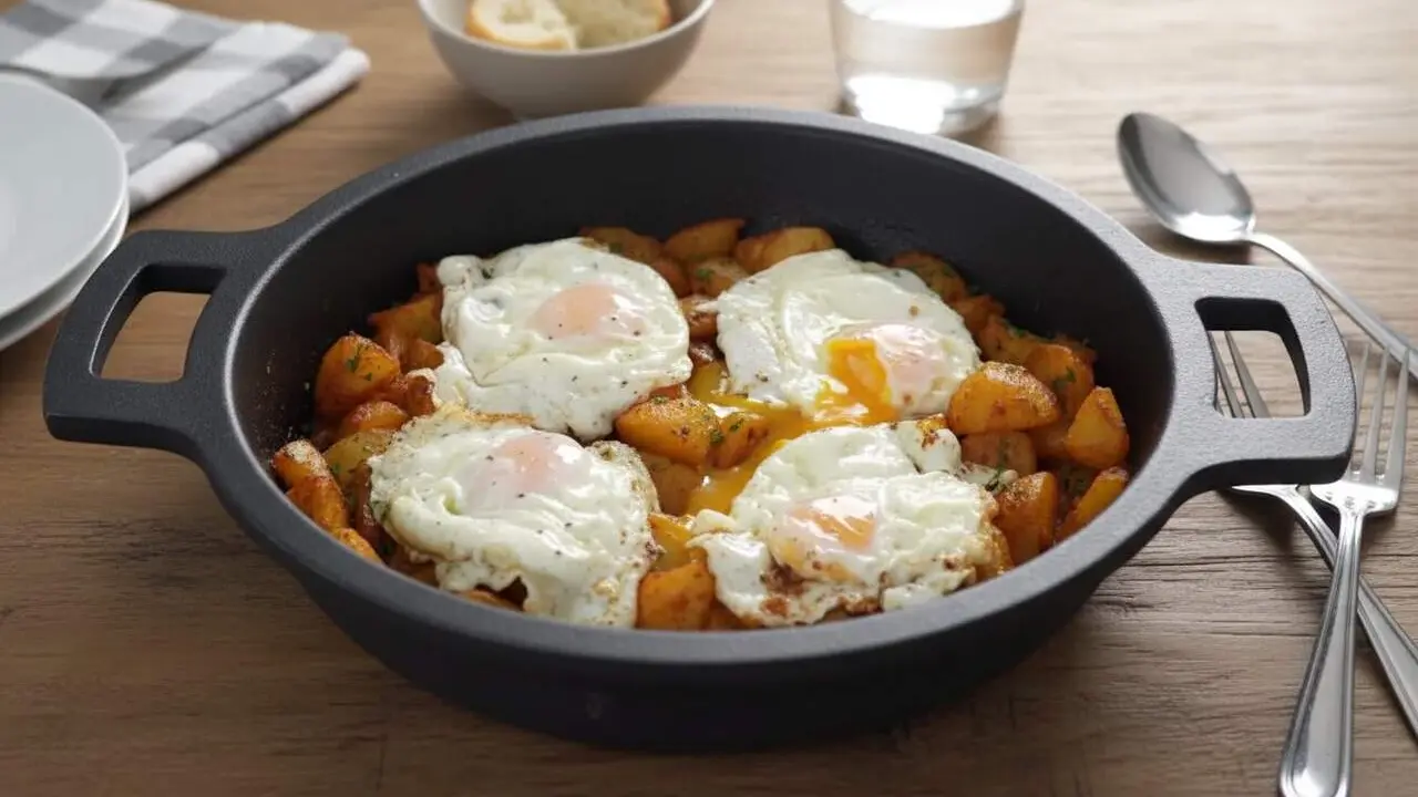 Patates al all amb ou fregit recepta f&agrave;cil i deliciosa segons la cuinera Loli Dom&iacute;nguez per a plats mediterranis cl&agrave;ssics &mdash; Imagen generada por IA