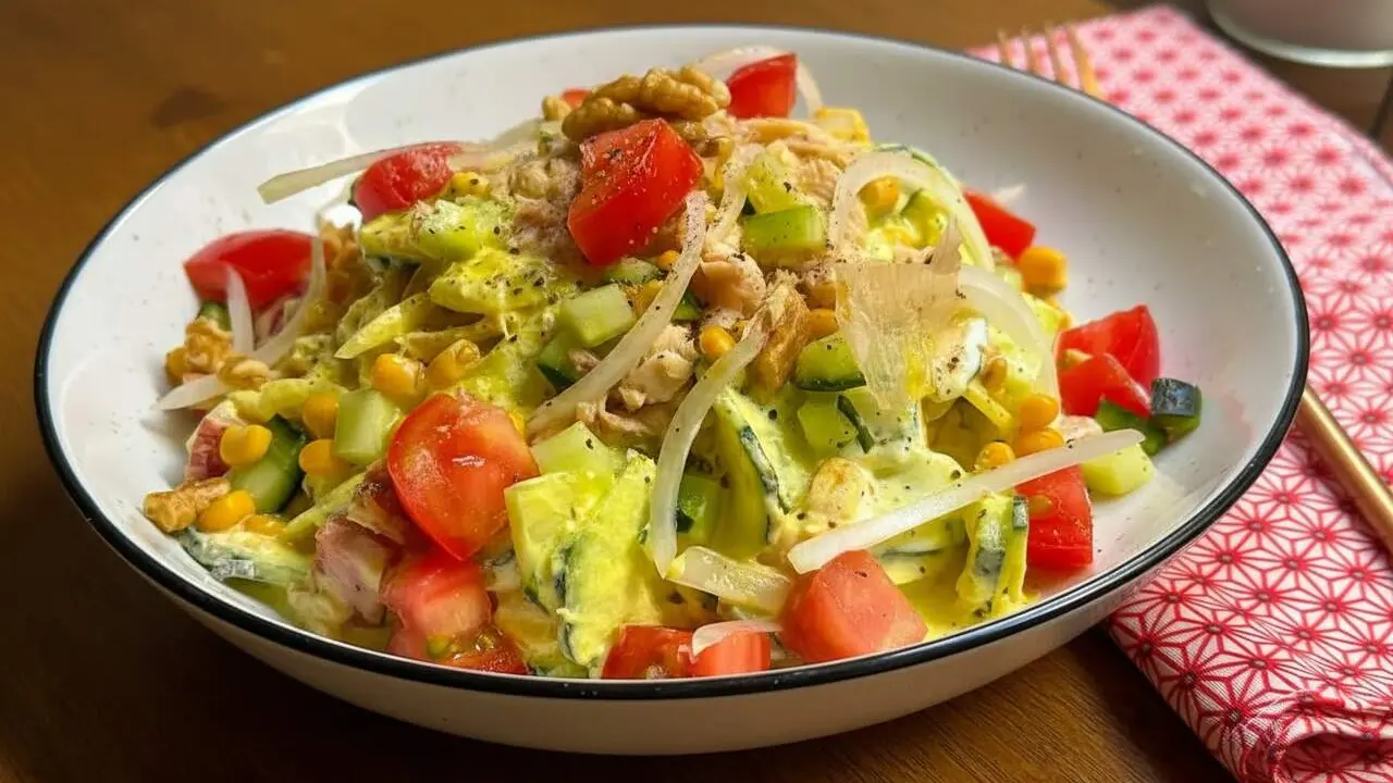  Amanida fresca i saludable preparada en 5 minuts perfecta com a plat &uacute;nic per a un &agrave;pat r&agrave;pid i lleuger &mdash; Imagen generada por IA 