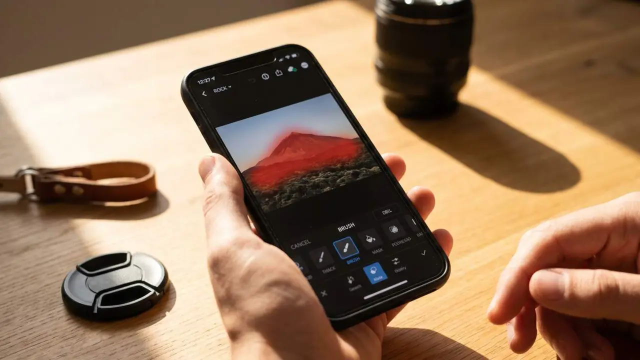  Captura de pantalla de Snapseed 4.0 mostrant les noves funcions d'edici&oacute; intel&middot;ligent i m&agrave;scares per a fotos professionals &mdash; Imagen generada por IA 