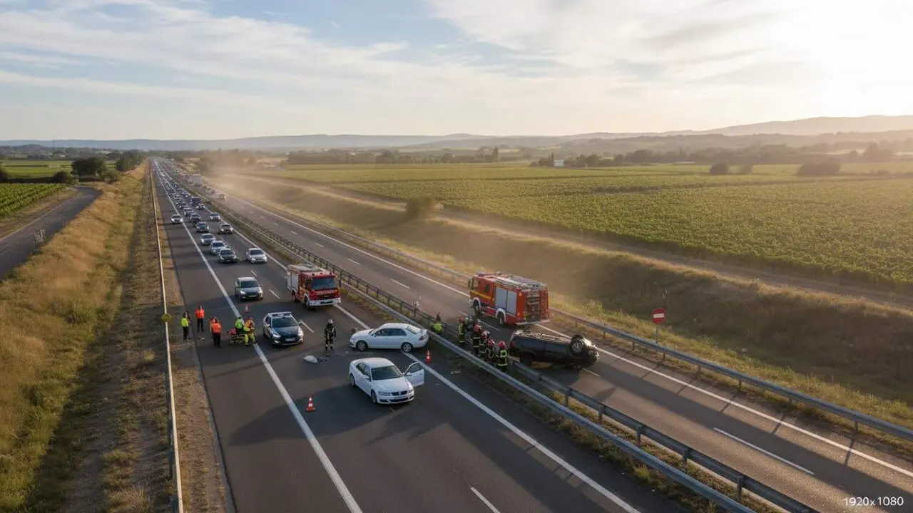  Accident greu a l'AP-7 a Vilafranca del Pened&egrave;s provoca aturades de tr&agrave;nsit de 2 km en sentit Barcelona &mdash; Imagen generada por IA 