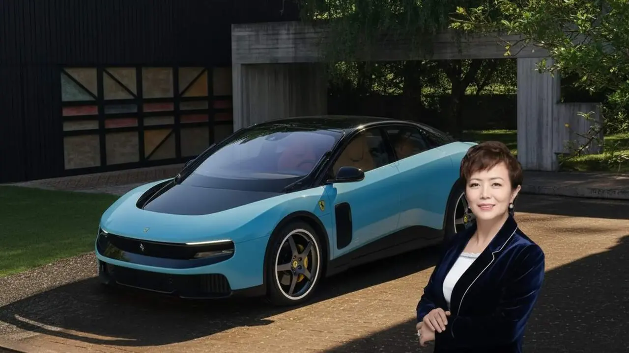  Stella Li de BYD comparant el Ferrari Luce i debatent sobre la seva pol&egrave;mica amb vehicles el&egrave;ctrics innovadors &mdash; Imagen generada por IA 