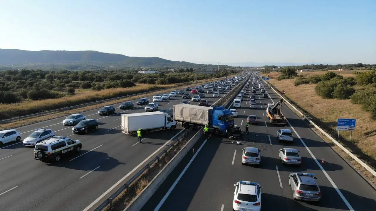  Retirada d'una furgoneta i un cami&oacute; a l'AP-7 a Tarragona en direcci&oacute; Amposta provoca retencions de tr&agrave;nsit significatives &mdash; Imagen generada por IA 