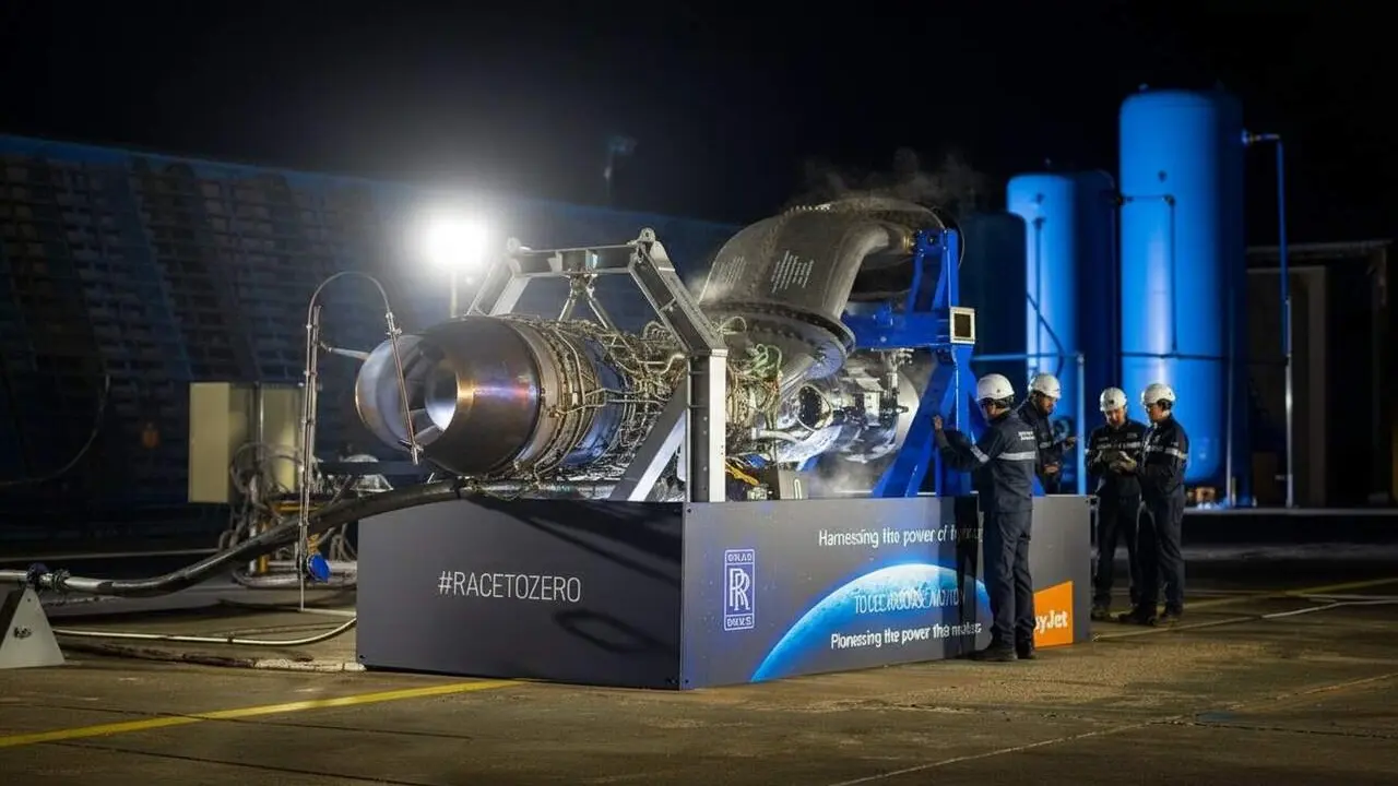  Primer motor d&rsquo;hidrogen per a avions assajat amb &egrave;xit per Rolls-Royce i easyJet amb tecnologia sostenible innovadora &mdash; Imagen generada por IA 