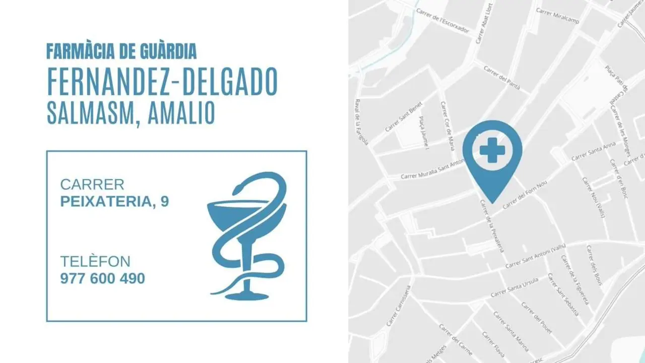  Farm&agrave;cia de gu&agrave;rdia avui a Valls al carrer Peixateria 9 amb Amalio Fernandez-Delgado Salmasm &mdash; Imagen de la Fuente 