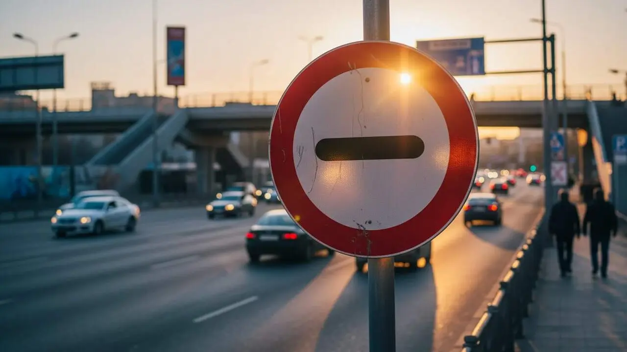  Senyal R-200 amb franja negra al centre indicant restricci&oacute; de tr&agrave;nsit i normativa vial a Catalunya &mdash; Imagen generada por IA 
