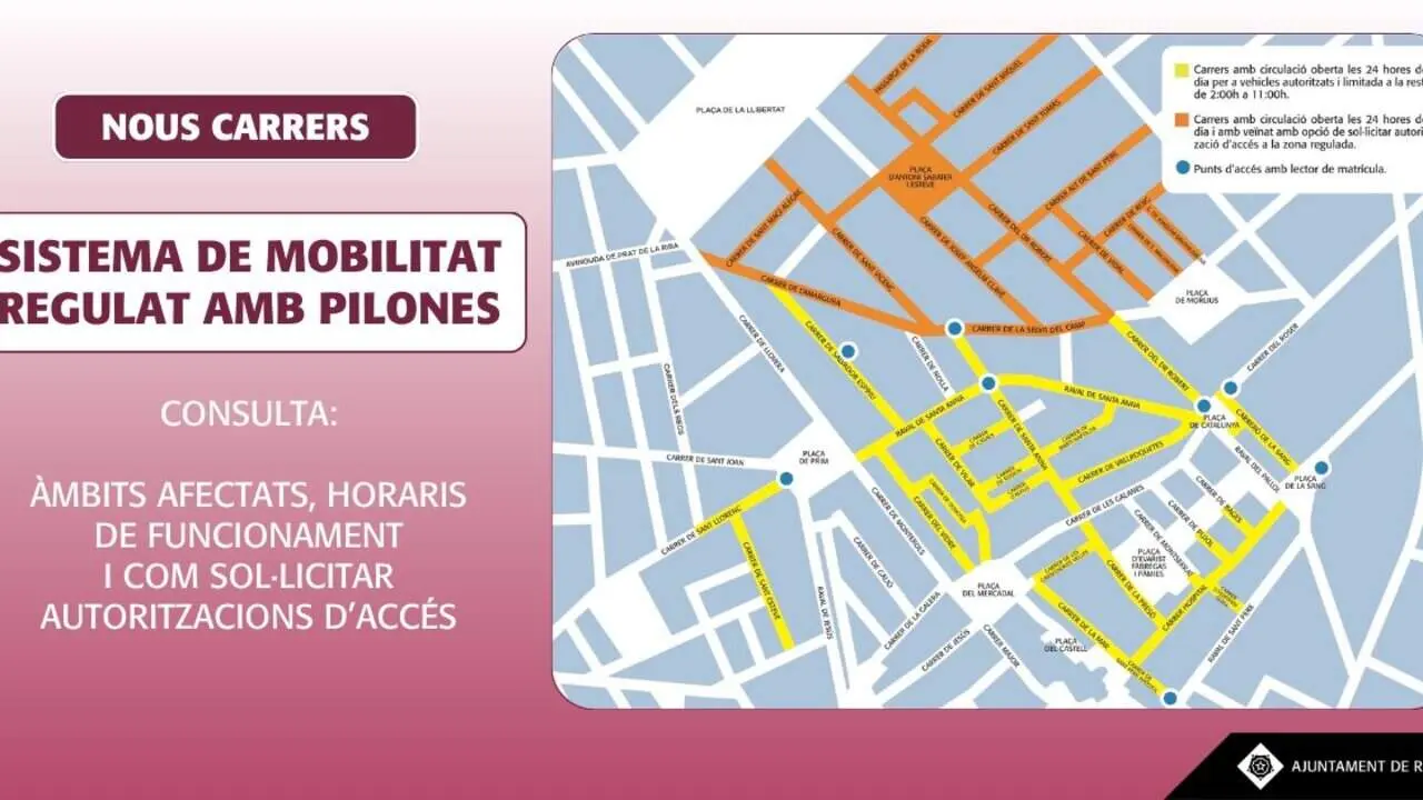  Pilones de mobilitat a Reus s&rsquo;amplien a nous carrers amb informaci&oacute; sobre horaris i autoritzacions d&rsquo;acc&eacute;s &mdash; Imagen de la Fuente 