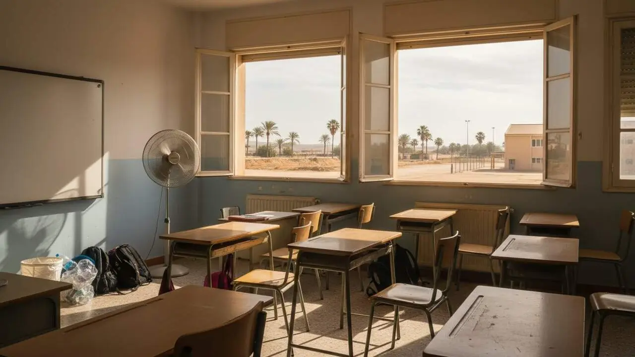 Fa&ccedil;ana d&rsquo;una escola de Tarragona sense sistema de climatitzaci&oacute; amb den&uacute;ncies i expedient obert per manca d&rsquo;instal&middot;lacions eficients &mdash; Imagen generada por IA 