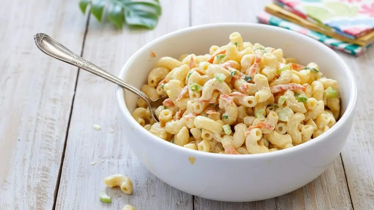 Macaroni Salad hawaiana fresca i saborosa amb ingredients tradicionals i toc tropical ideal per a l&rsquo;estiu &mdash; Imagen generada por IA