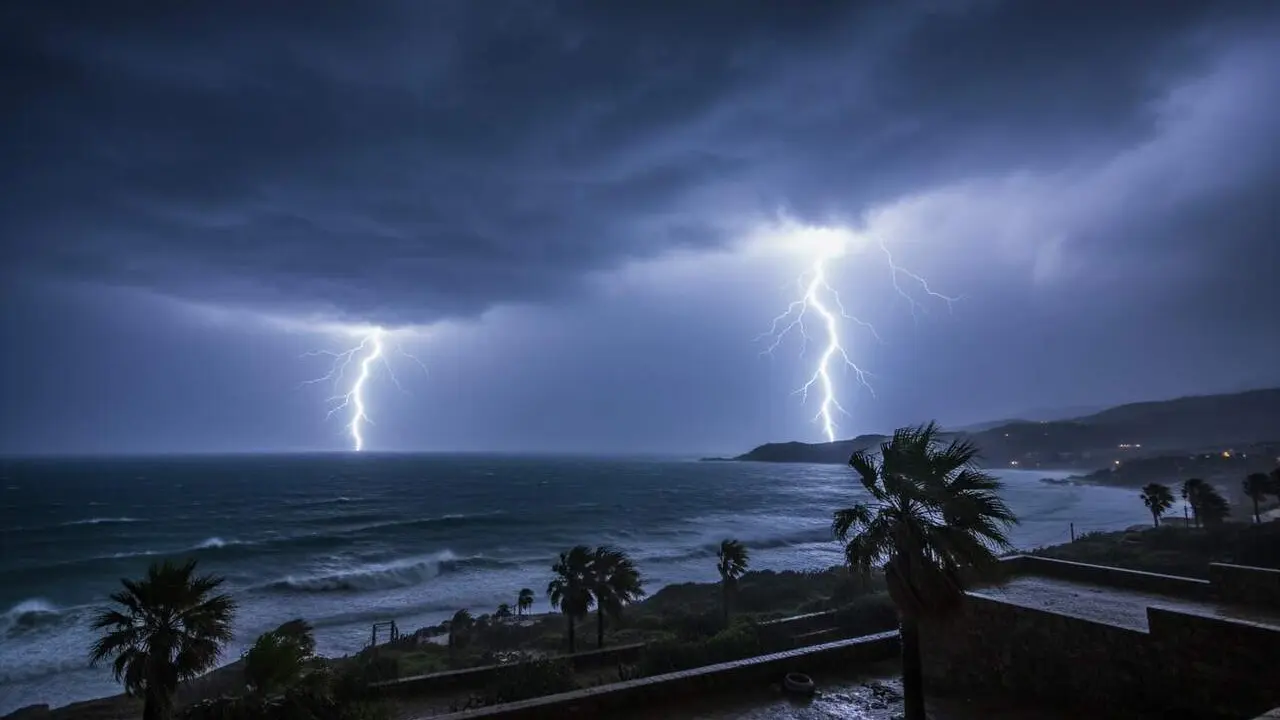  Ruixats amb tempesta i llamps al litoral sud de Tarragona durant la matinada amb impacte al Perell&oacute; &mdash; Imagen generada por IA 