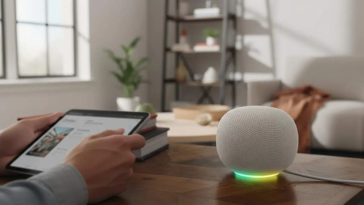  Google Home Speaker amb Gemini integrat millora l'experi&egrave;ncia d'&agrave;udio i assist&egrave;ncia per a cases intel&middot;ligents connectades &mdash; Imagen generada por IA 