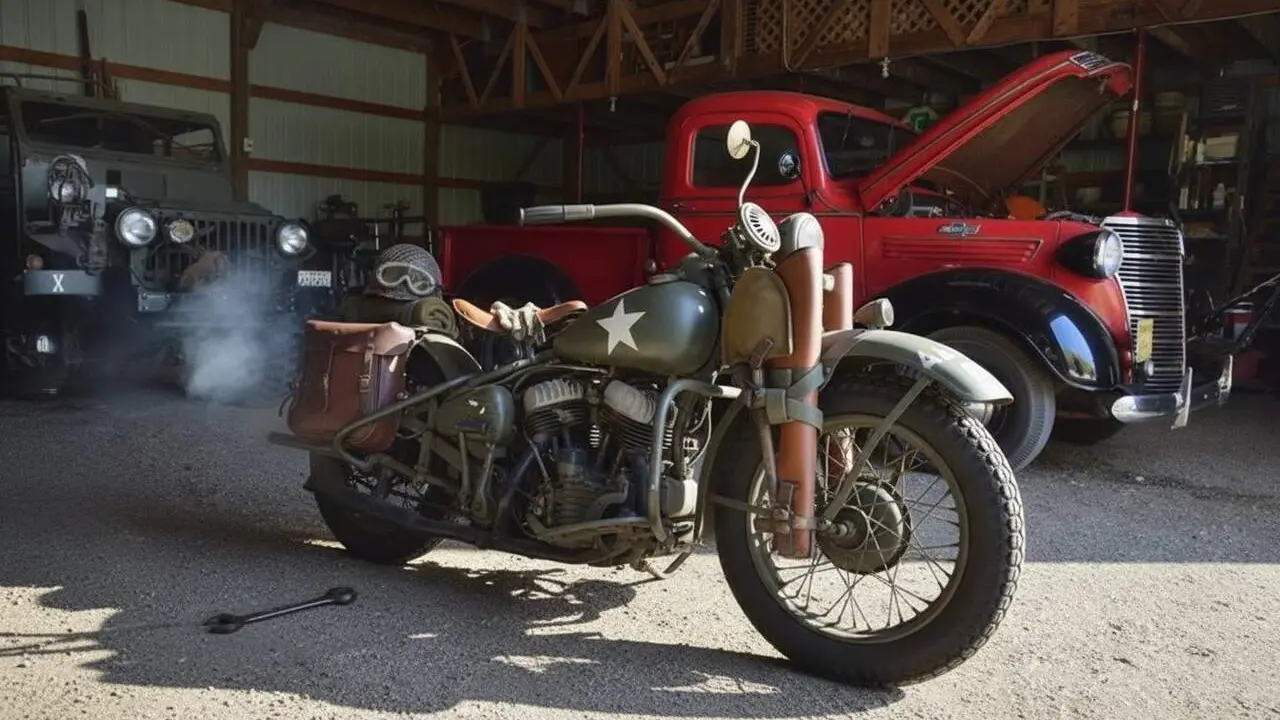  Moto cl&agrave;ssica de la Segona Guerra Mundial a punt d&rsquo;arrencar amb manual d&rsquo;instruccions per a principiants &mdash; Imagen generada por IA 