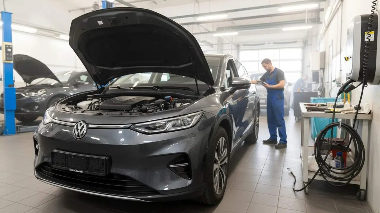  Taller mec&agrave;nic espanyol preparat per al cotxe el&egrave;ctric amb el model Denza Z9 GT que revoluciona la mobilitat sostenible &mdash; Imagen generada por IA 