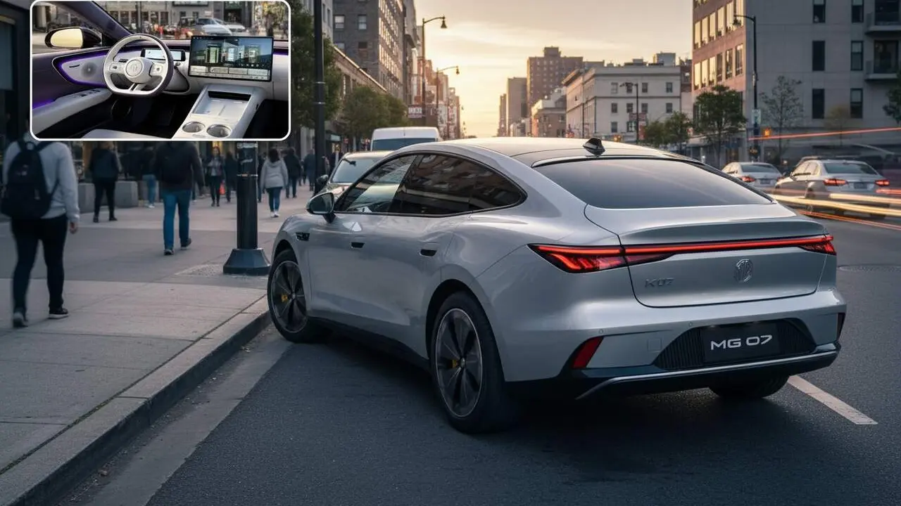  El nou MG 07 el&egrave;ctric destaca al mercat per la seva autonomia r&egrave;cord de 840 km i innovacions en aparcament electr&ograve;nic &mdash; Imagen generada por IA 
