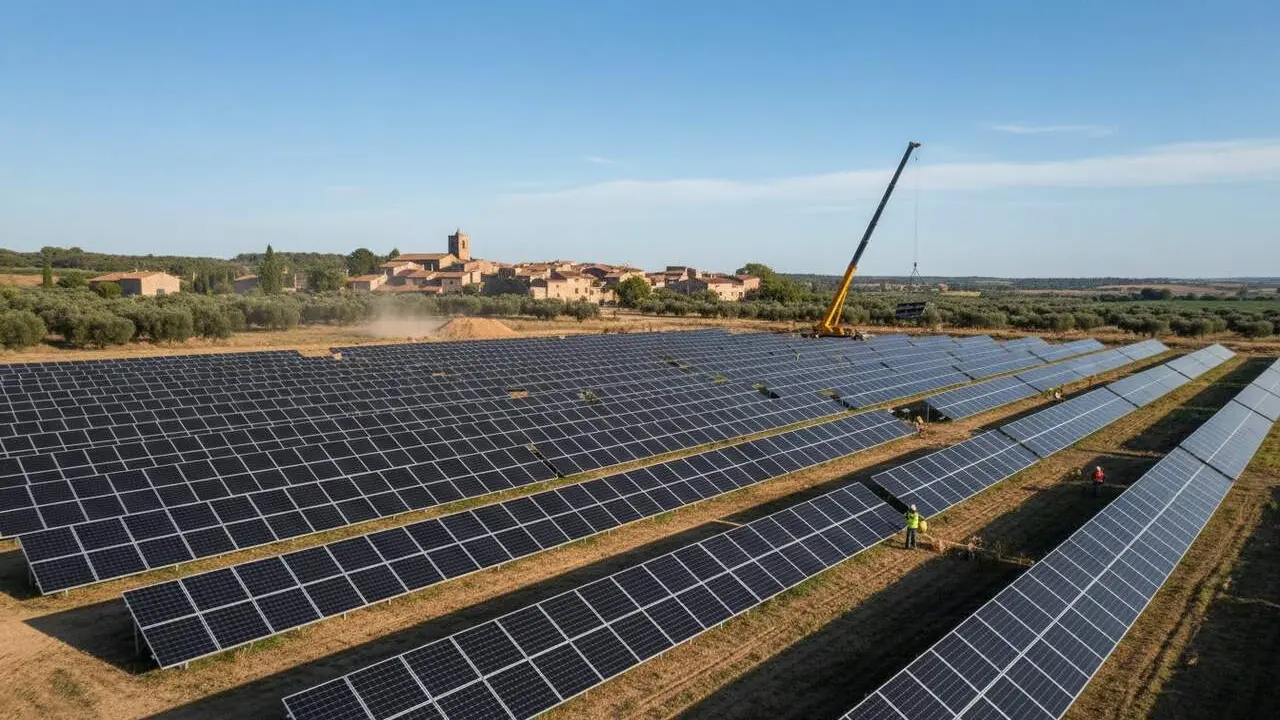  Planta solar de Salom&oacute; amb 3.120 panells i 2,1 MW de pot&egrave;ncia que transformar&agrave; el territori local &mdash; Imagen generada por IA 