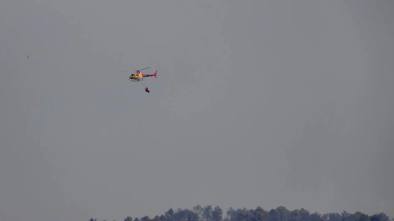 Dotacions de bombers treballant intensament per controlar l'incendi de Sentmenat amb urbanitzacions desconfinades al fons &mdash; Imagen de la Fuente