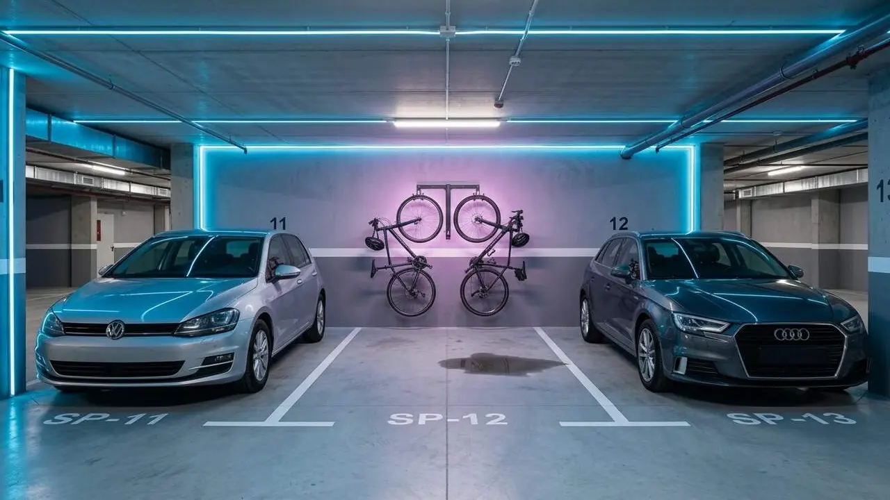 Bicicletes a la pla&ccedil;a de p&agrave;rquing comunit&agrave;ria 2026 les claus per saber si es poden guardar i normativa vigent &mdash; Imagen generada por IA