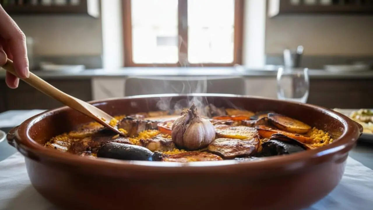  Xefs valencians preparant arr&ograve;s al forn tradicional amb caldo de bullit per aconseguir un sabor aut&egrave;ntic i intens &mdash; Imagen generada por IA 