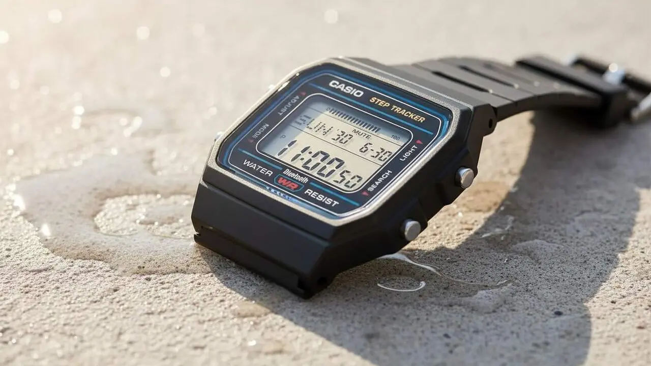  Rellotge digital Casio F-B100W retro amb bateria de 2 anys i connectivitat Bluetooth per a dispositius moderns &mdash; Imagen generada por IA 