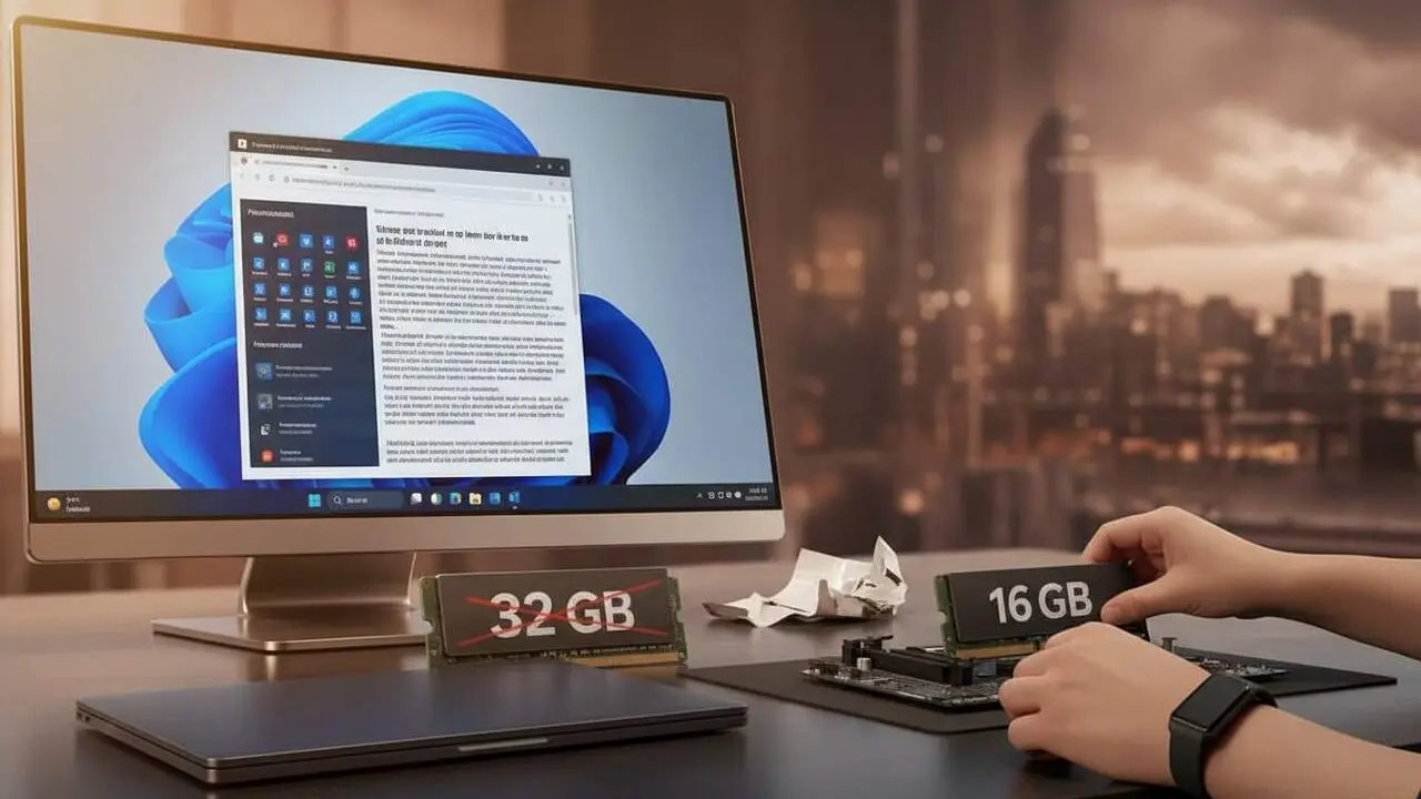 Ordinador amb Windows 11 sense requisit obligatori de 32 GB de RAM afectant jugadors i usuaris exigents de gamma alta &mdash; Imagen generada por IA 