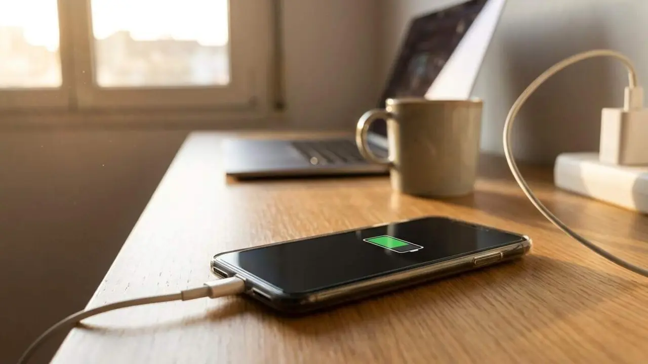 Tel&egrave;fon carregant r&agrave;pidament amb carregador mentre es compara amb c&agrave;rrega per USB i consells d&rsquo;&uacute;s efectiu &mdash; Imagen generada por IA