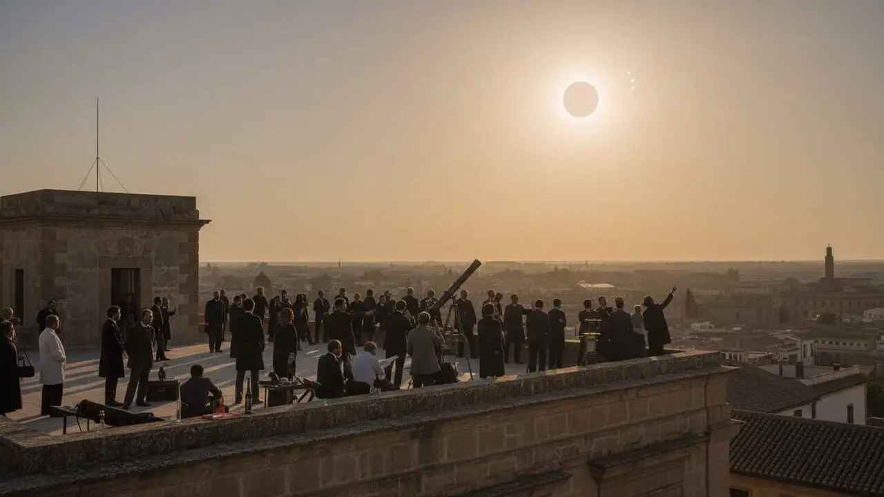  Eclipsi solar total a Tortosa fa 121 anys que va marcar la hist&ograve;ria de l&rsquo;astronomia i l&rsquo;Observatori de l&rsquo;Ebre &mdash; Imagen generada por IA 