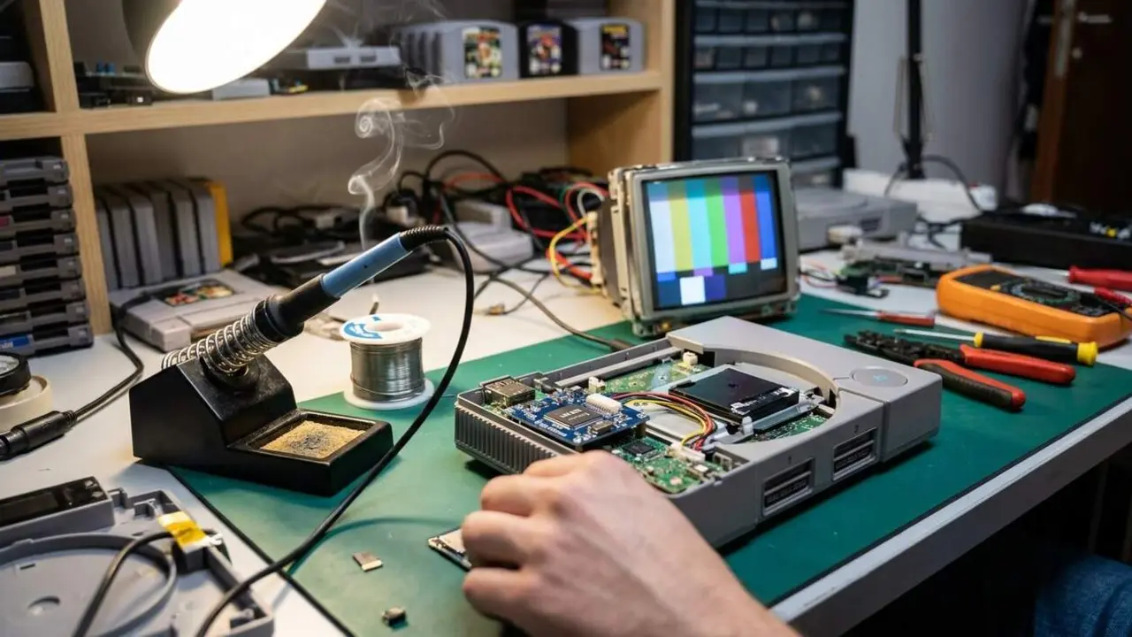  Transformaci&oacute; d&rsquo;una PlayStation antiga en una m&agrave;quina arcade dels anys 90 amb emmagatzematge digital modern &mdash; Imagen generada por IA 