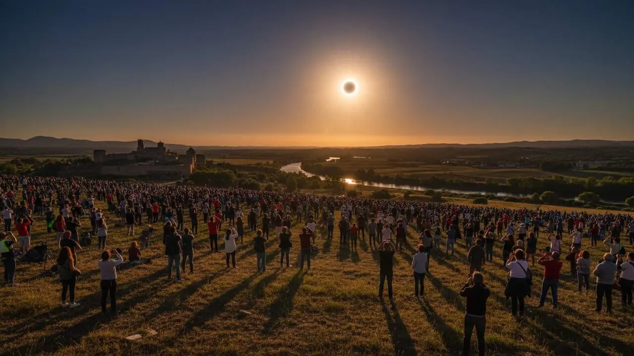  Eclipsi solar total sobre Catalunya amb 50.000 persones esperades al Camp de Tarragona i l&rsquo;Ebre per presenciar el fenomen natural &mdash; Imagen generada por IA 