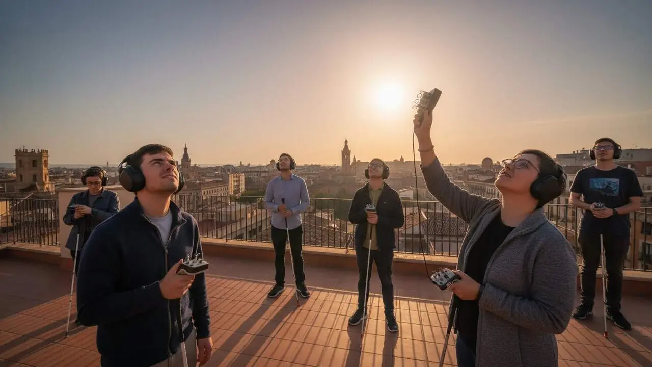  Persones amb discapacitat visual de Reus viuen l&rsquo;eclipsi gr&agrave;cies a un dispositiu que tradueix la llum en sons emocionants &mdash; Imagen generada por IA 