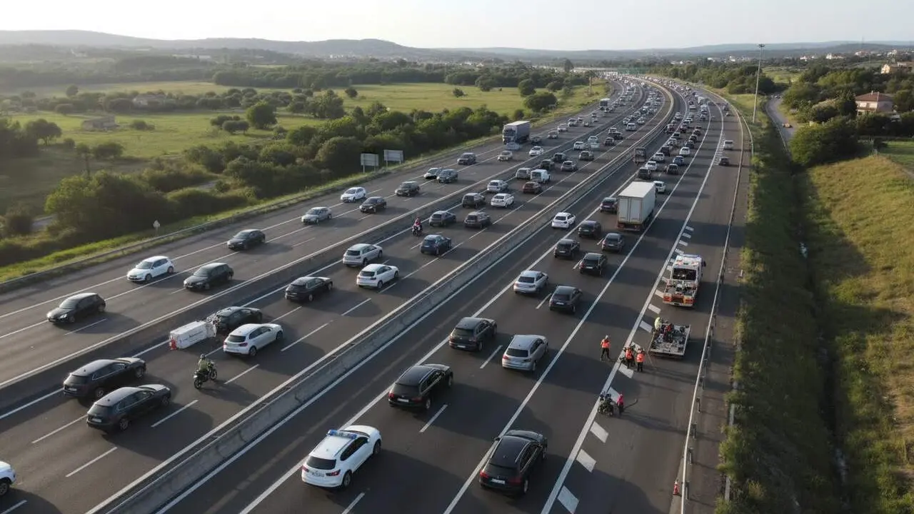 Retencions de 10 quil&ograve;metres a l'AP-7 entre Martorell i Subirats per un accident sense ferits amb carrils ja oberts &mdash; Imagen generada por IA