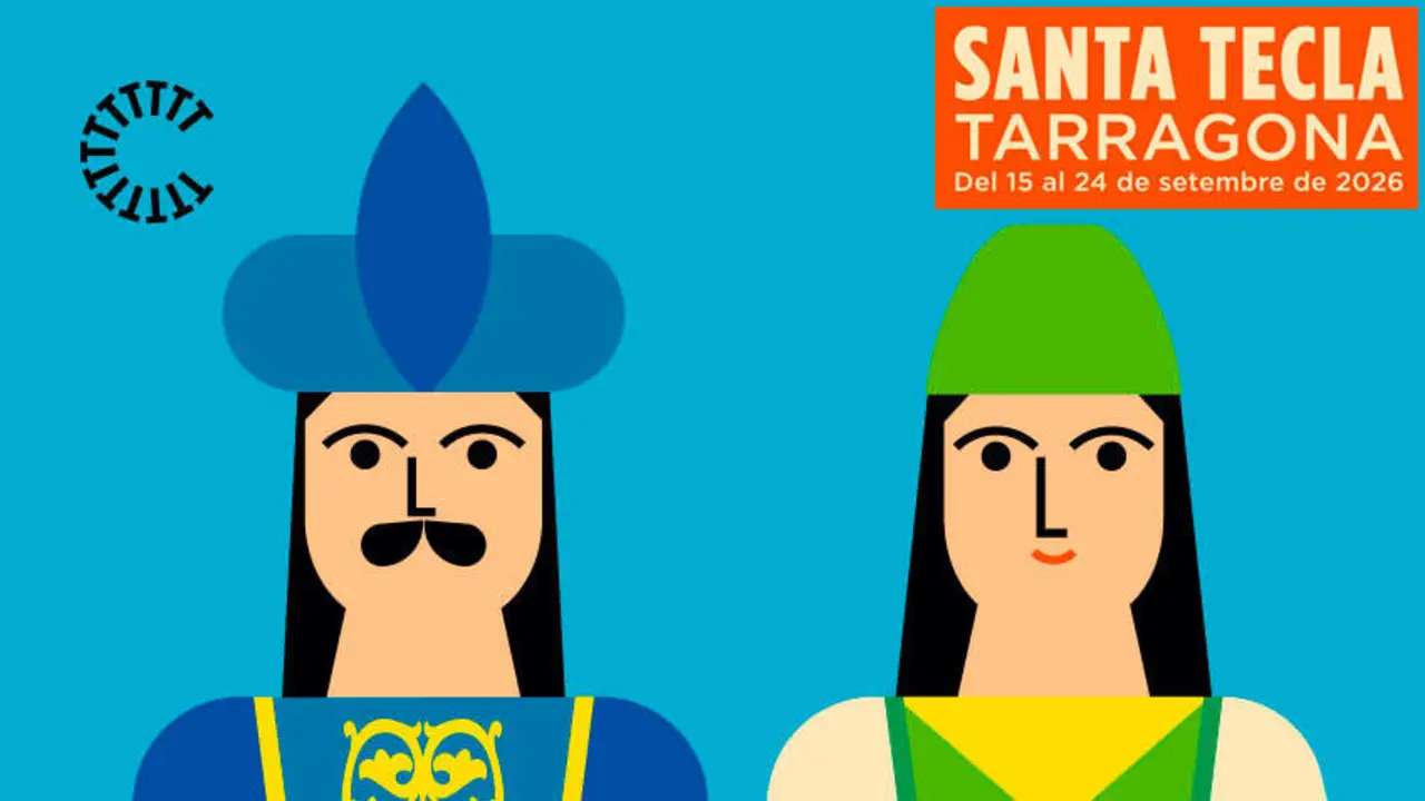 Imatge oficial dels Gegants Moros per a Santa Tecla 2026 a Tarragona en el seu 175 aniversari amb disseny geom&egrave;tric actual &mdash; Imagen generada por IA