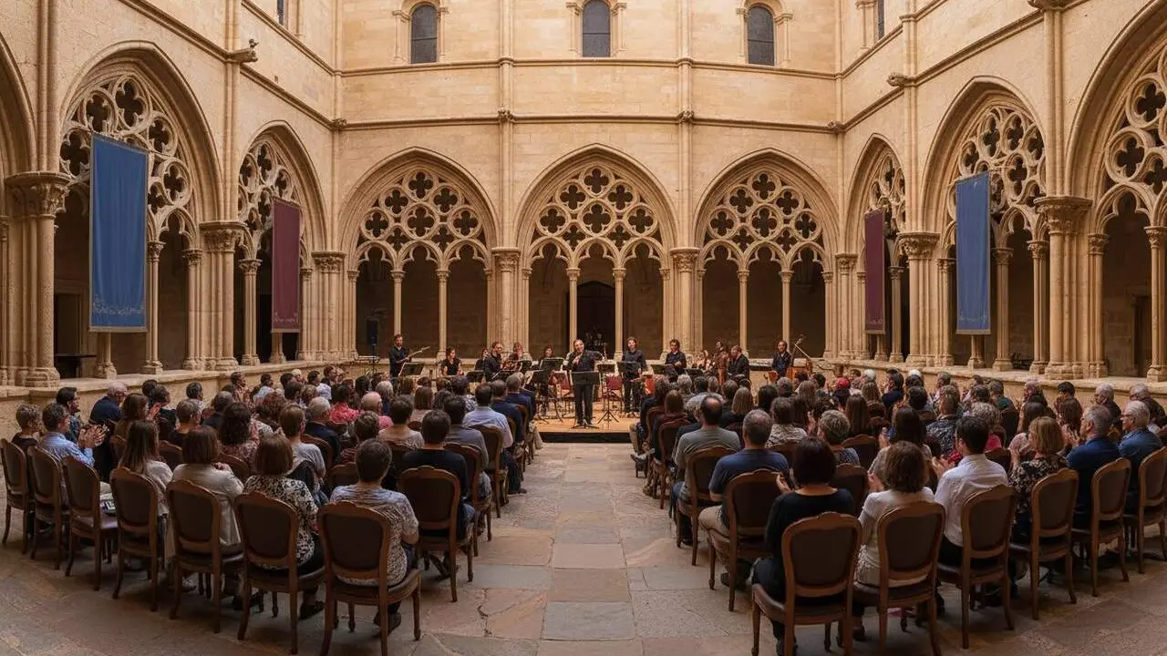  El Festival Jordi Savall a Santes Creus aconsegueix 12.000 assistents i gaireb&eacute; plena totes les localitats oferint un concert hist&ograve;ric - Imagen generada por IA 