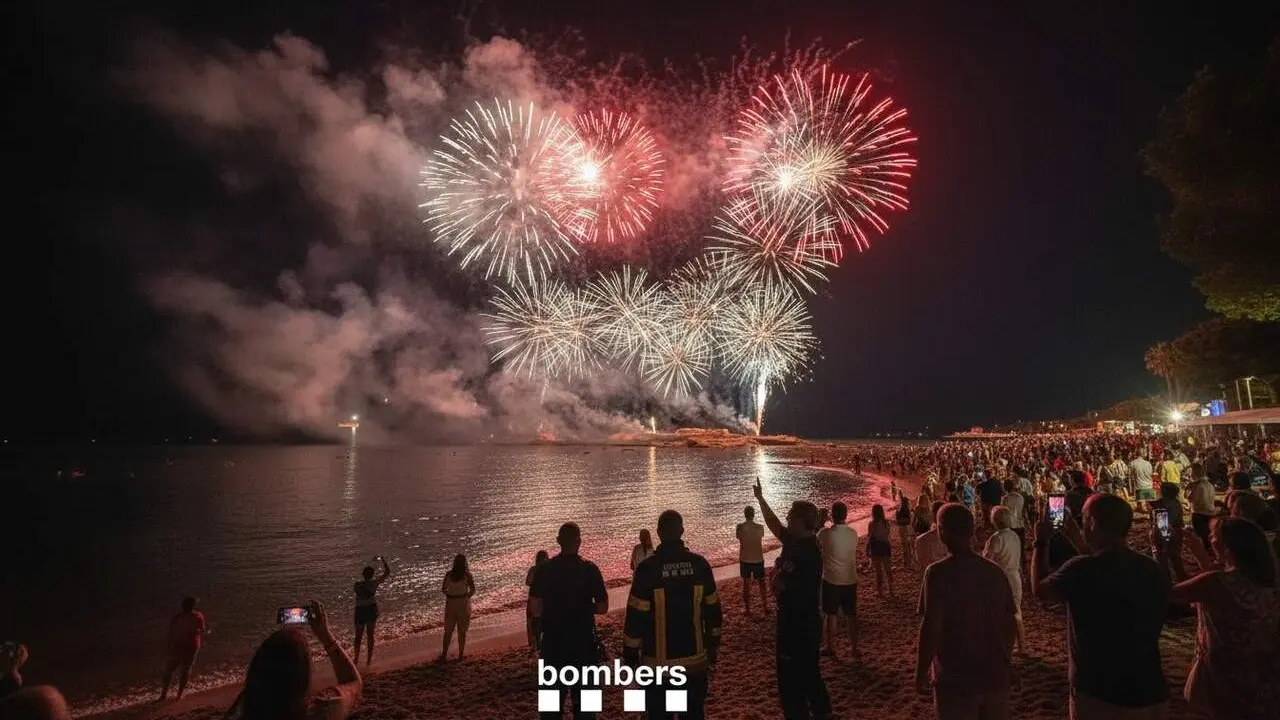  Dispositiu preventiu dels Bombers i l'ADF a la platja de Santa Ll&uacute;cia durant les festes del Perell&oacute; - Imagen generada por IA 