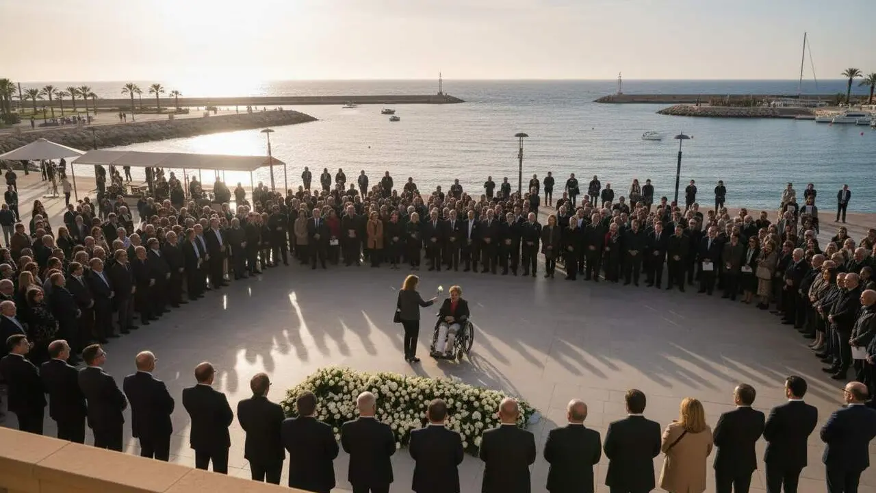 Acte de record i homenatge a les v&iacute;ctimes dels atemptats jihadistes a Cambrils fa nou anys davant del Club N&agrave;utic &mdash; Imagen generada por IA