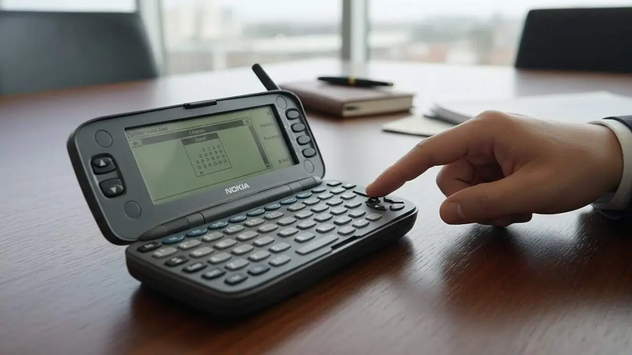 Nokia 9000 Communicator: 30 anys del primer smartphone que va revolucionar la telefonia professional i les comunicacions m&ograve;bils &mdash; Imagen generada por IA