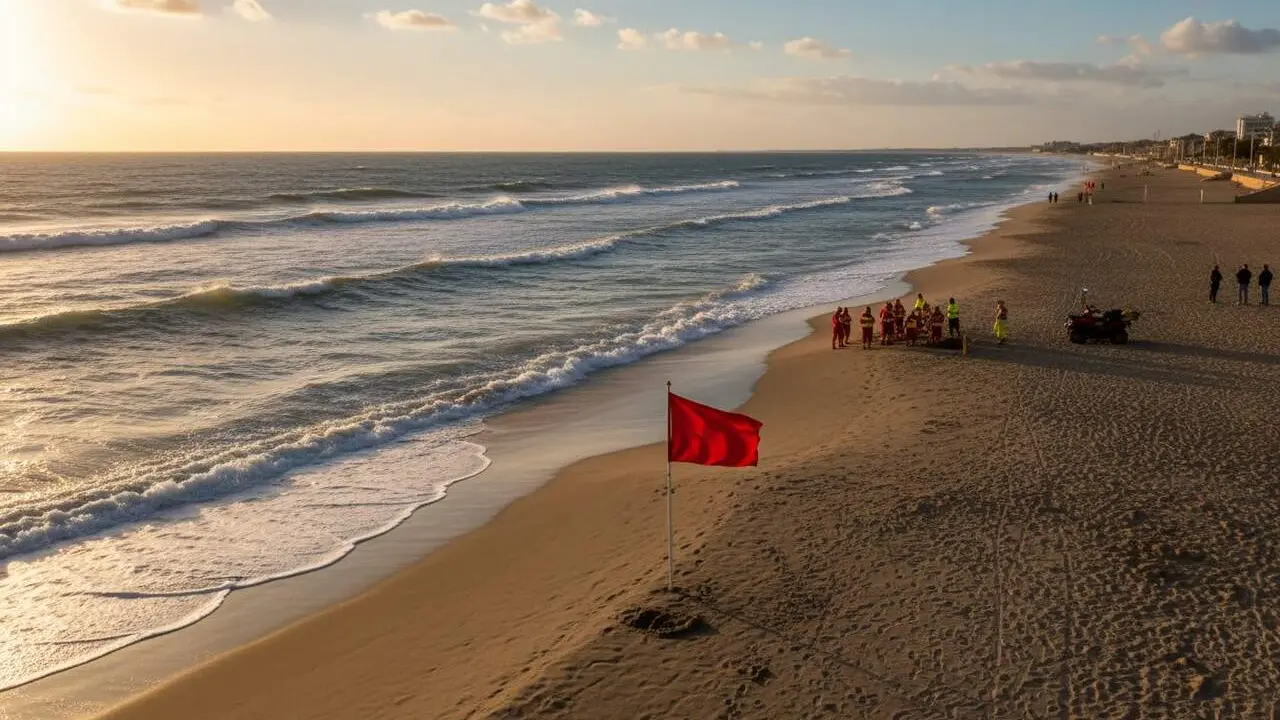  Home de 50 anys mor ofegat a la platja de Llevant de Cunit mentre onejava la bandera vermella de perill - Imagen generada por IA 
