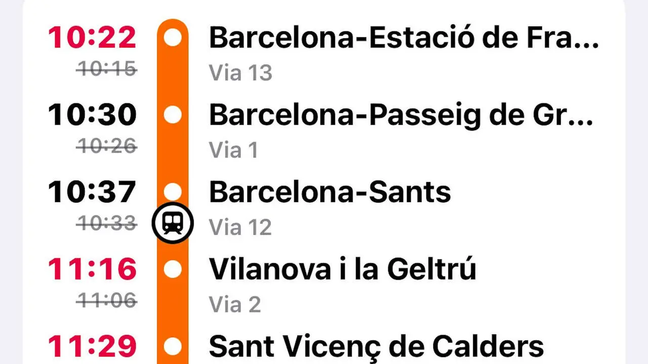 Captura de pantalla d'una de les novetats de l'actualitzaci&oacute; de Transporta'm, amb informaci&oacute; sobre quin model de tren i quina composici&oacute; fa el trajecte