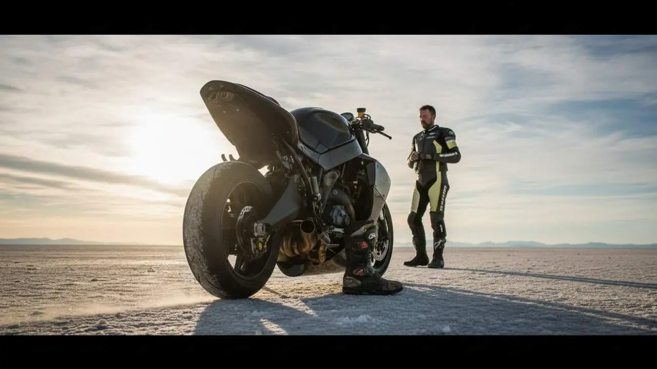 La Buell Leviathan adaptant-se a les condicions extremes de Bonneville per intentar els 402 km/h en un r&egrave;cord d'alt rendiment &mdash; Imagen generada por IA