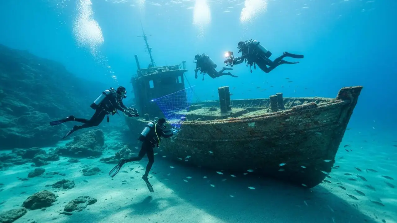 Escanejament 3D de 20 embarcacions enfonsades a la Costa catalana amb el projecte Thalassa per preservar el patrimoni subaqu&agrave;tic - Imagen generada por IA 