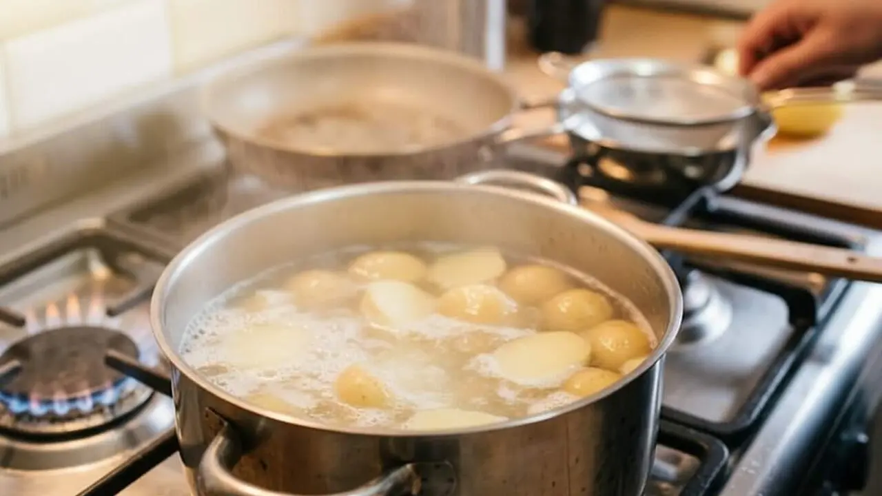 Vinagre a l&rsquo;aigua per bullir patates per aconseguir una textura perfecta i sabors intensos a la cuina &mdash; Imagen generada por IA