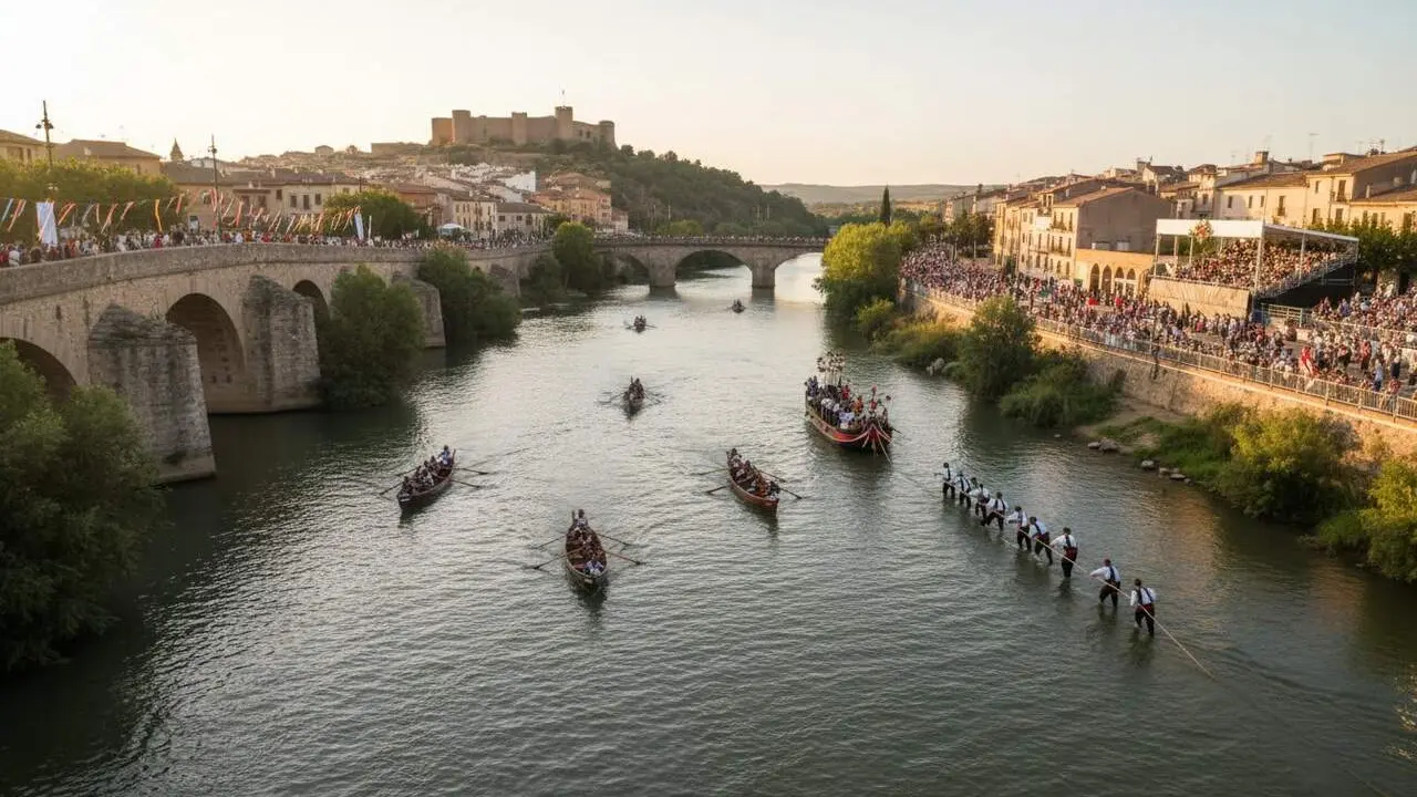 La Festa del Riu de M&oacute;ra d&rsquo;Ebre celebra 125 anys amb curses tradicionals de muletes i sirgadors reivindicant el patrimoni fluvial &mdash; Imagen generada por IA