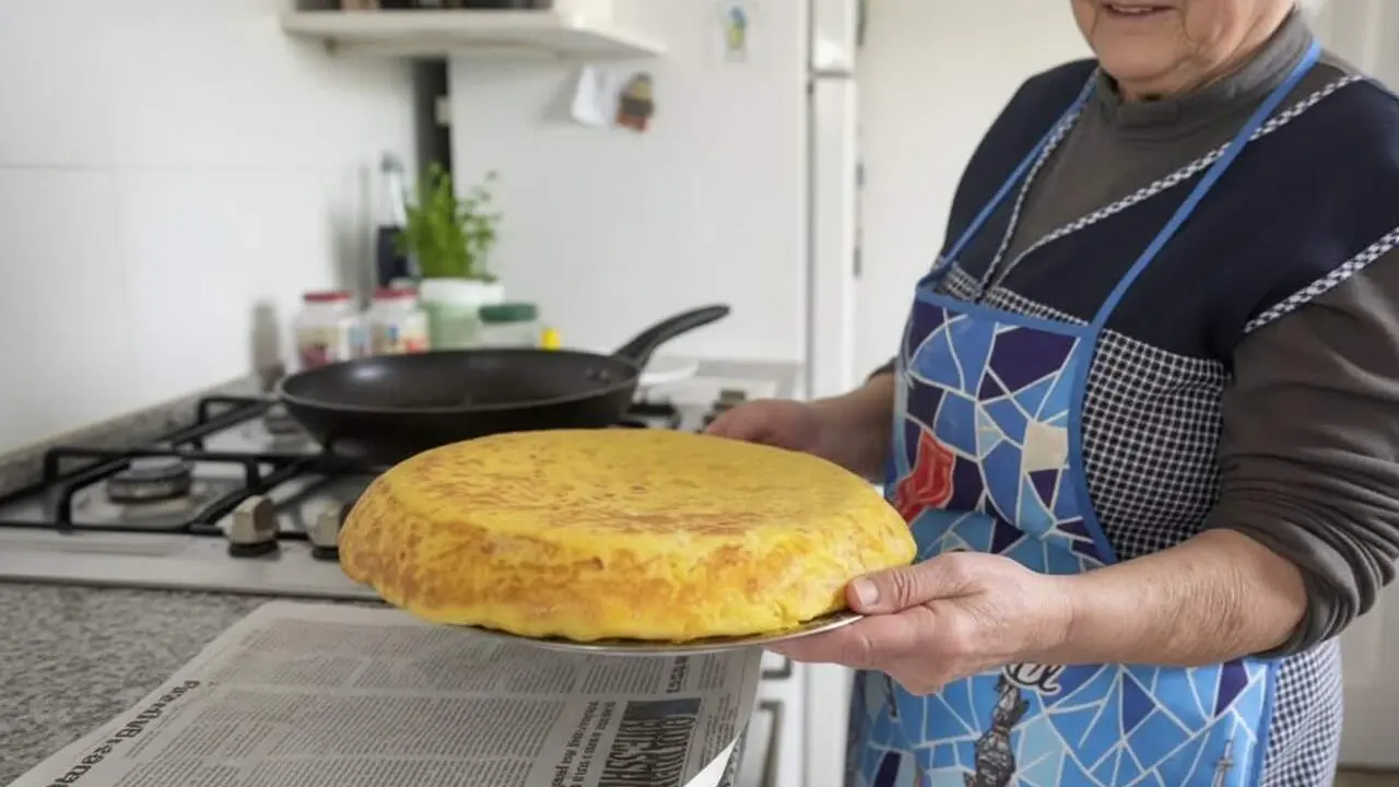  La tortilla gegant de l'&agrave;via Carmi&ntilde;a perfectament quallada sense quedar seca amb el seu secret de cocci&oacute; tradicional - Imagen generada por IA 