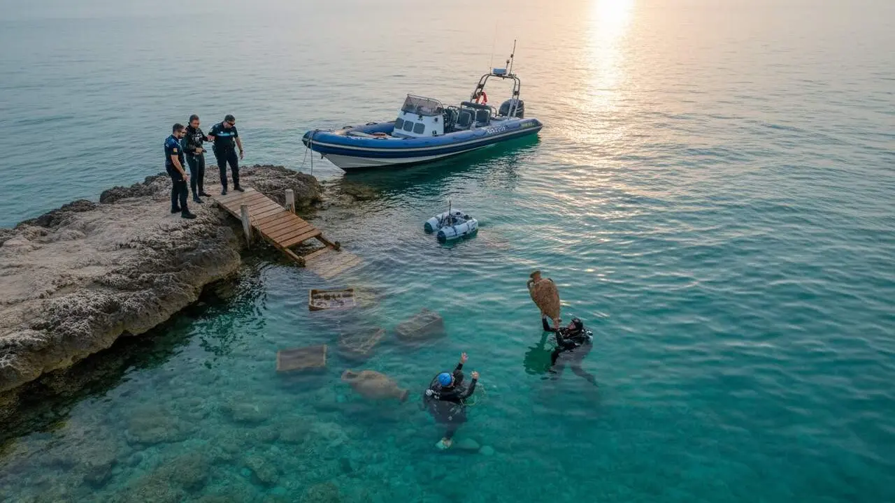  Dos homes detinguts per espoliar un jaciment arqueol&ograve;gic submar&iacute; d'alt valor al litoral de Calafell Tarragona - Imagen generada por IA 