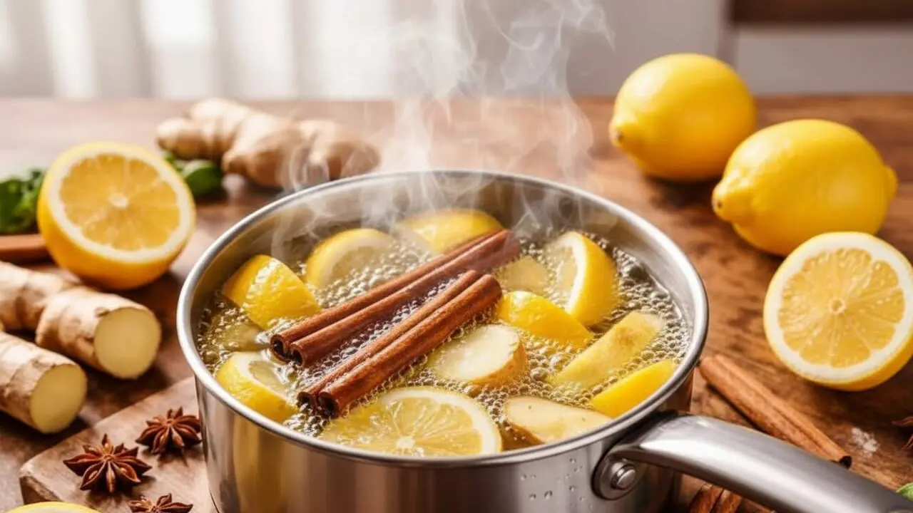  Escor&ccedil;a de llimona, gingebre i canyella bullits per aromatitzar naturalment casa amb olors fresques i c&agrave;lides - Imagen generada por IA 
