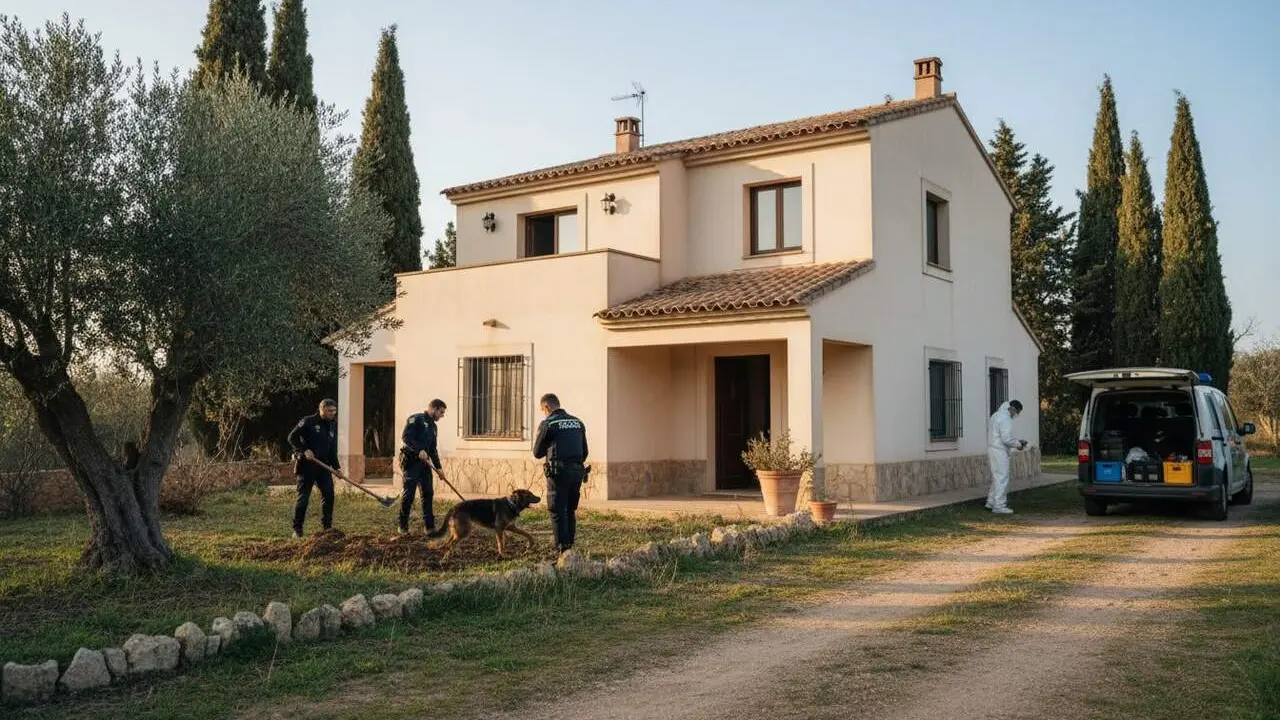  Agents dels Mossos d'Esquadra inspeccionant un habitatge a Santa B&agrave;rbara en la recerca de restes d'un nad&oacute; desaparegut - Imagen generada por IA 