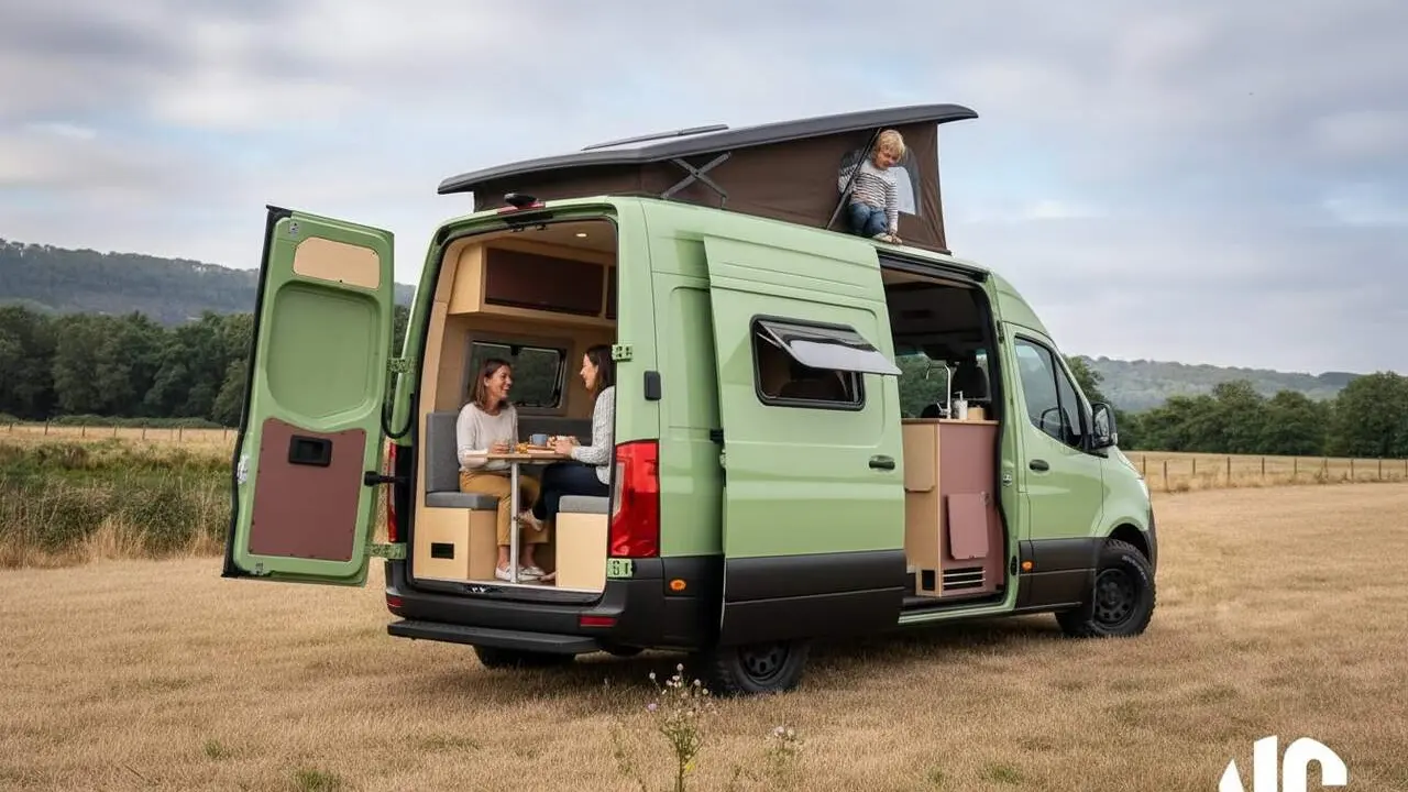  Mercedes-Benz Sprinter transformada en autocaravana de 14 m&sup2; per a quatre persones - Imagen generada por IA 