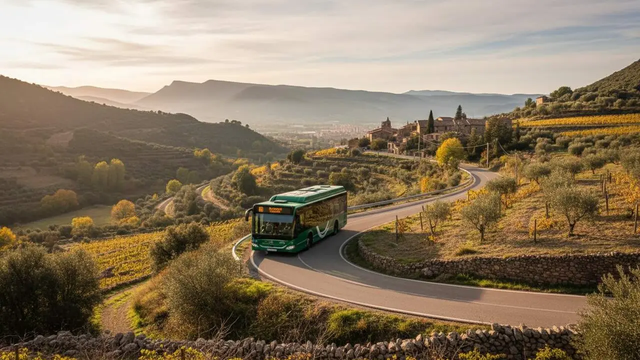  Nova l&iacute;nia d'autob&uacute;s al Priorat entre Ulldemolins, Cornudella, Poboleda i Falset - Imagen generada por IA 