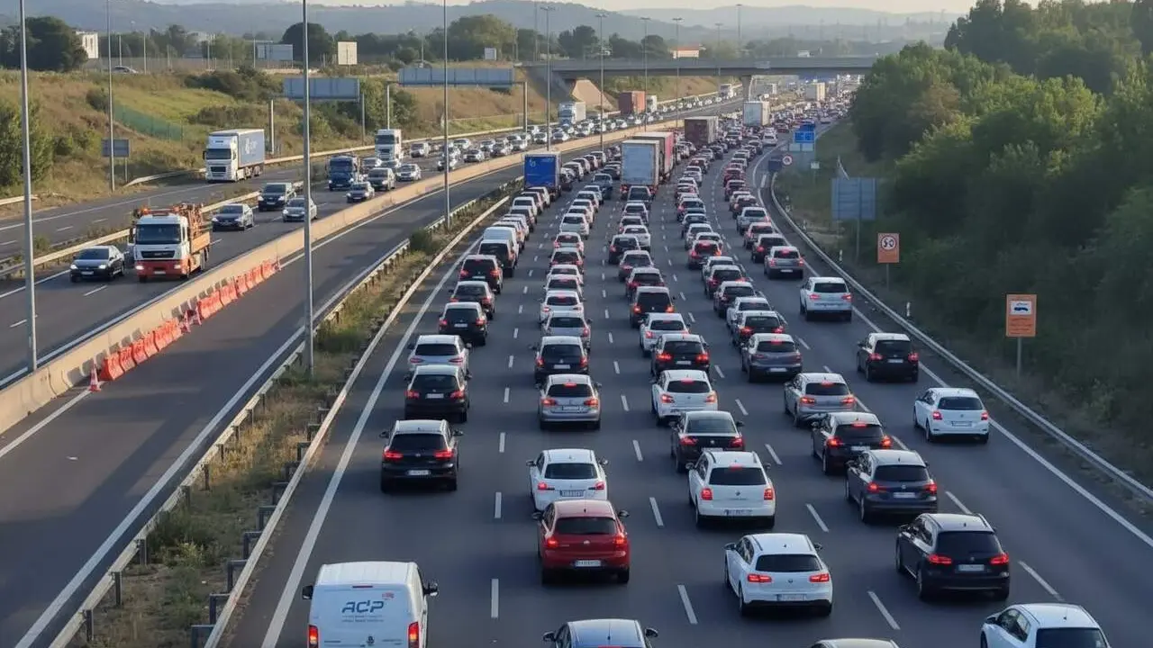  Accident a l'AP-7 al Papiol: un carril tallat provoca retencions des de Castellbisbal - Imagen generada por IA 