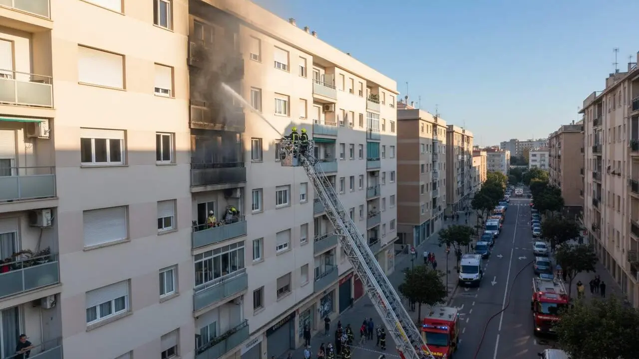  Incendi a Tarragona en un bloc d'11 pisos amb una habitaci&oacute; en flames - Imagen generada por IA 